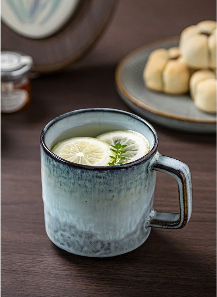 350ml Handcrafted Reactive Glaze Ceramic Mug Coffee Cup with Handle Dishwasher & Microwave Safe Modern Rustic Drinkware for Home & Office Unique Blue-Grey Gradient - Image 4
